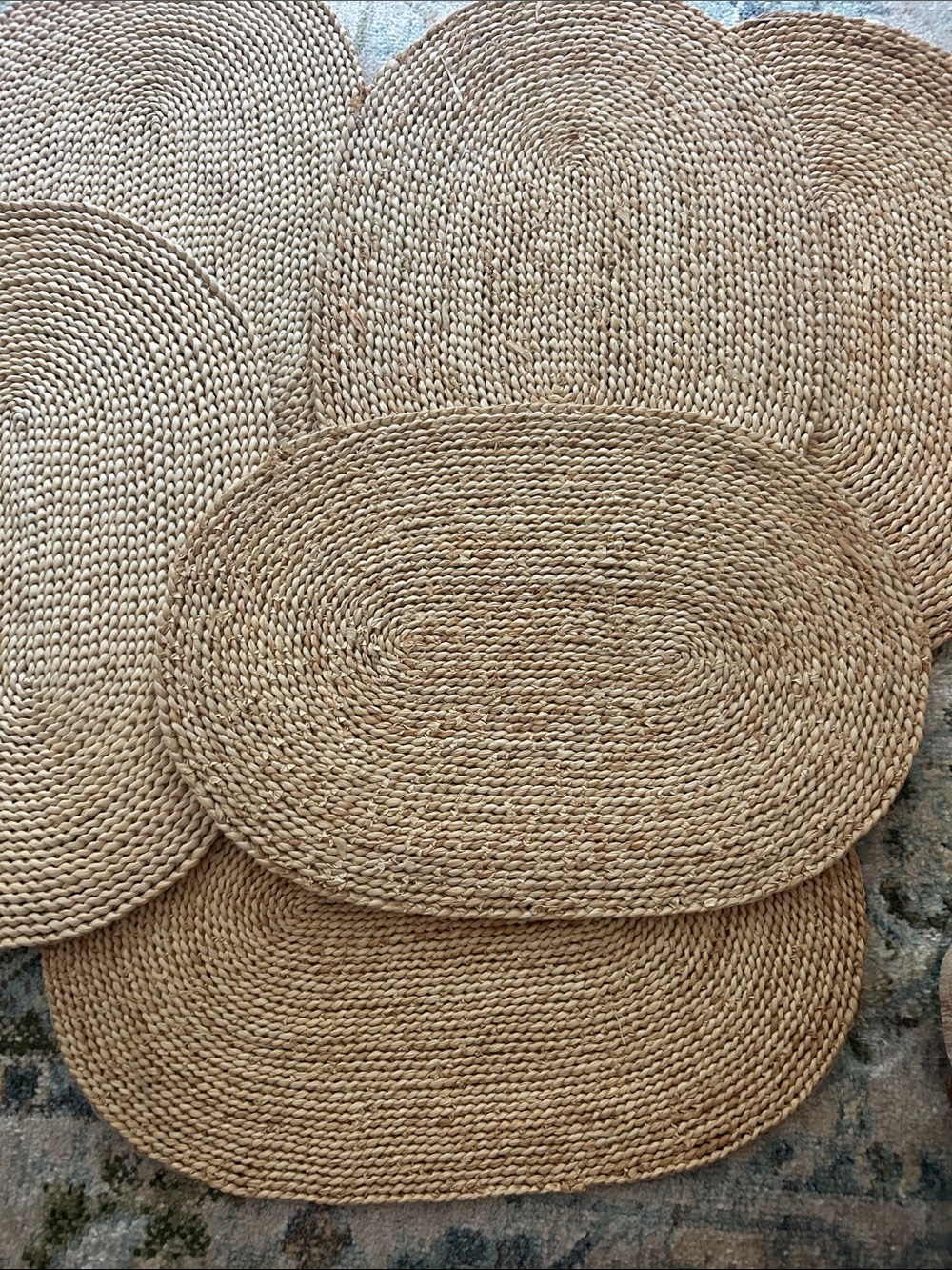 6 Natural Braided Oval Placemat Set - Neutral Tan